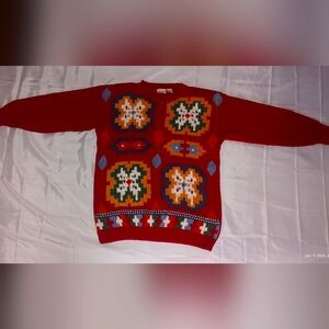 Huntington Ridge Women Red Medium Sweater Quilt Patterns Ramie Cotton Vintage